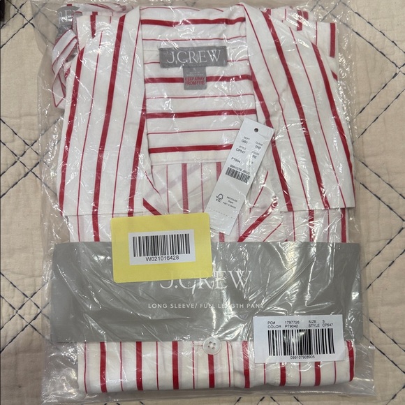 J. Crew Cotton poplin long-sleeve pajama pant set in peppermint stripe.  BNWT-Sm - Picture 2 of 2